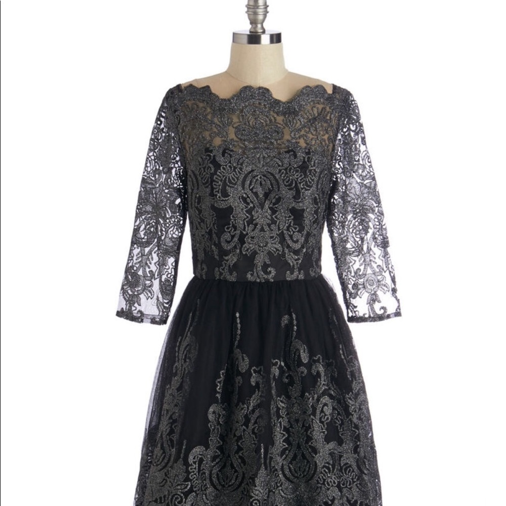 NWT MODCLOTH Gilded Grace Tea Length Gown in Black